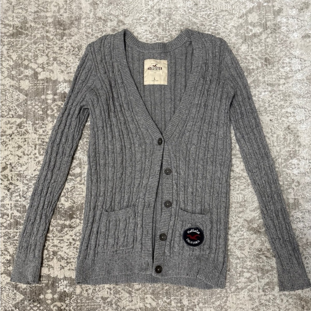 Y2K Hollister Charcoal Cable Knit Cardigan